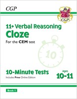 11+ CEM 10-Minute Tests: Verbal Reasoning Cloze - Ages 10-11 Book 1 (with Online Edition)